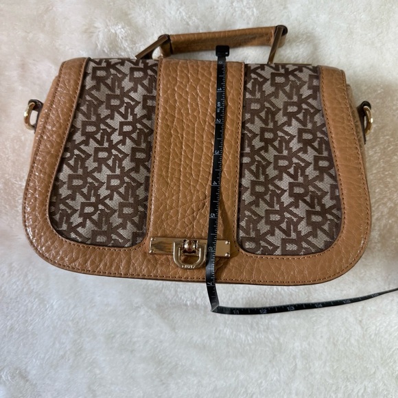 DKNY Tan Genuine Leather and Fabric Crossbody Handbag - Picture 15 of 16